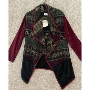 The Royal Collection Women's Colorful Maroon Aztec Open Front Cardigan Size Med